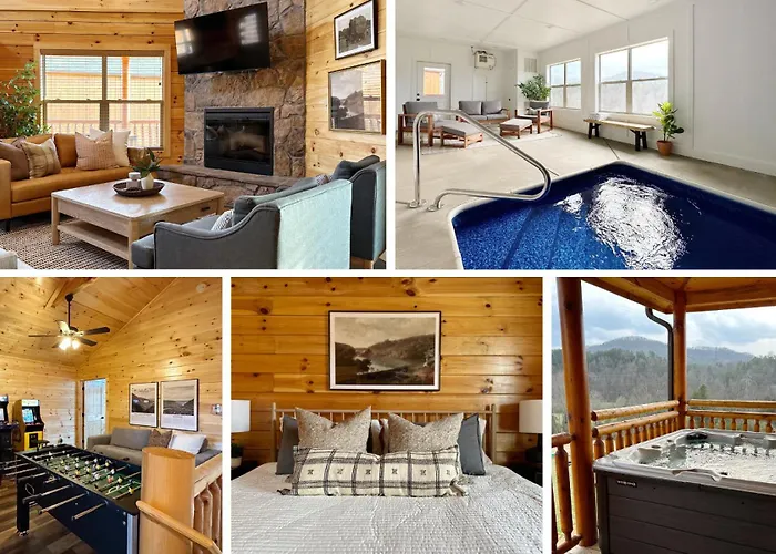 Modern Cabin W Indoor Pool Mtn View Game Room